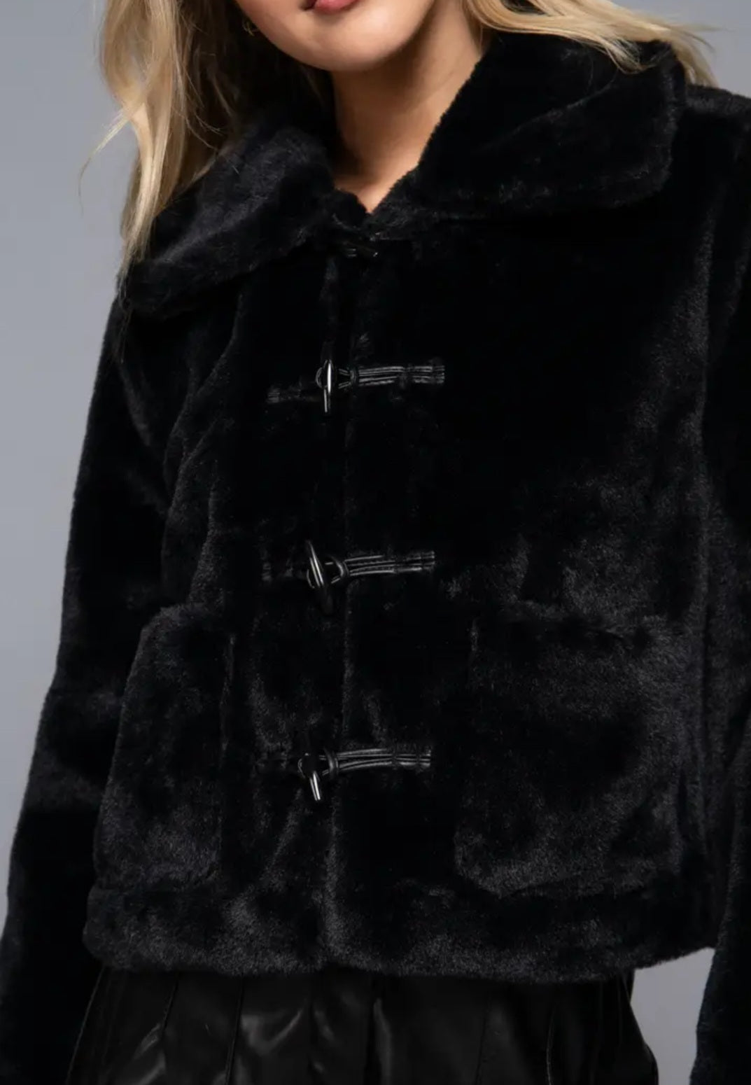 Fur Toggle Button Duffle Jacket