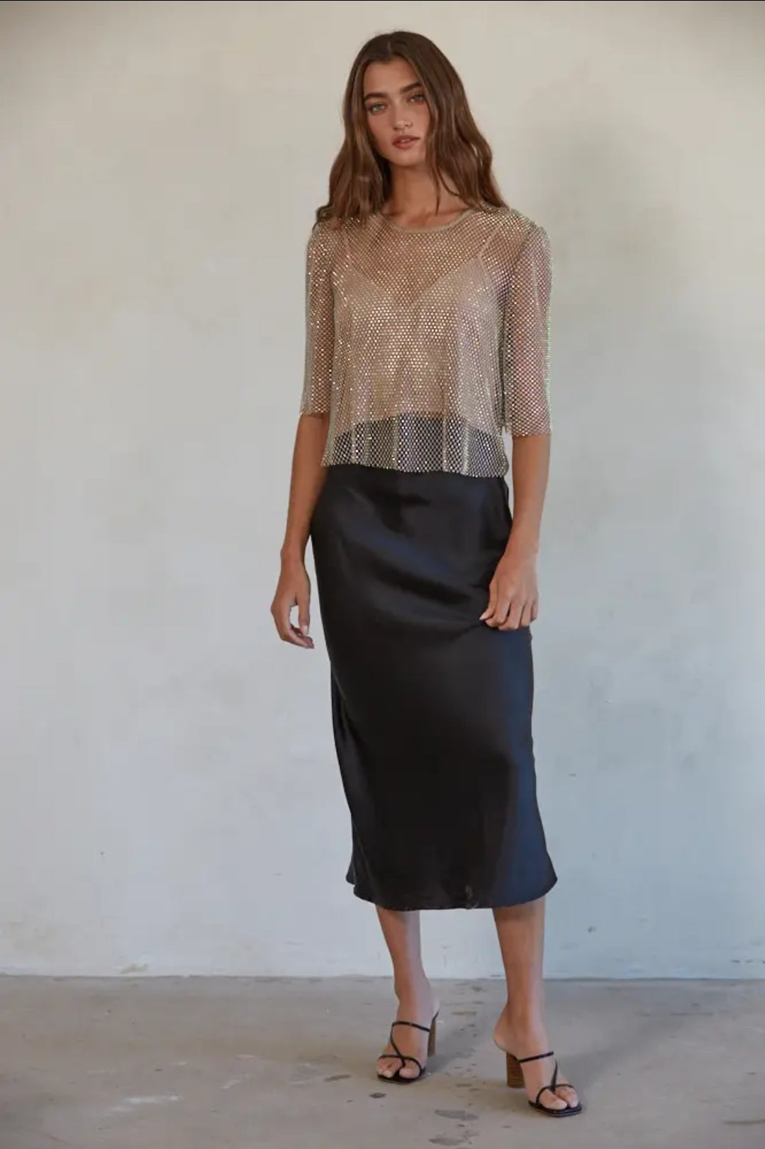 Woven Satin Midi Skirt