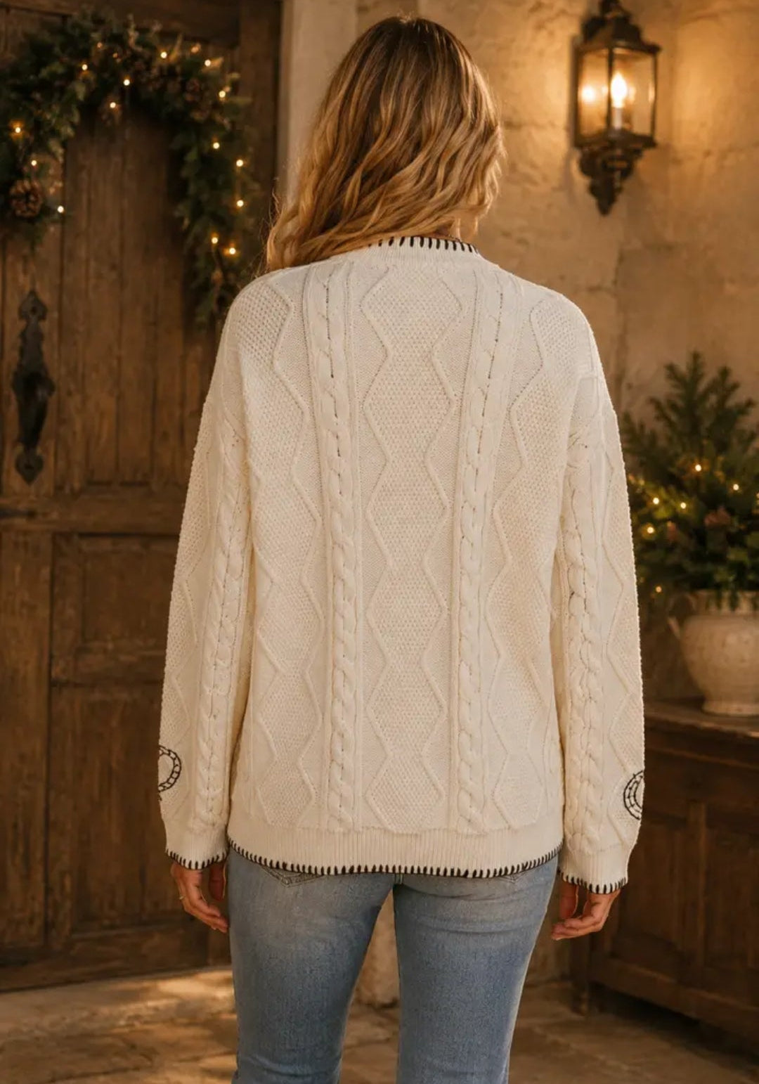 Western Ranch Embroidered Cable Knit Cardigan