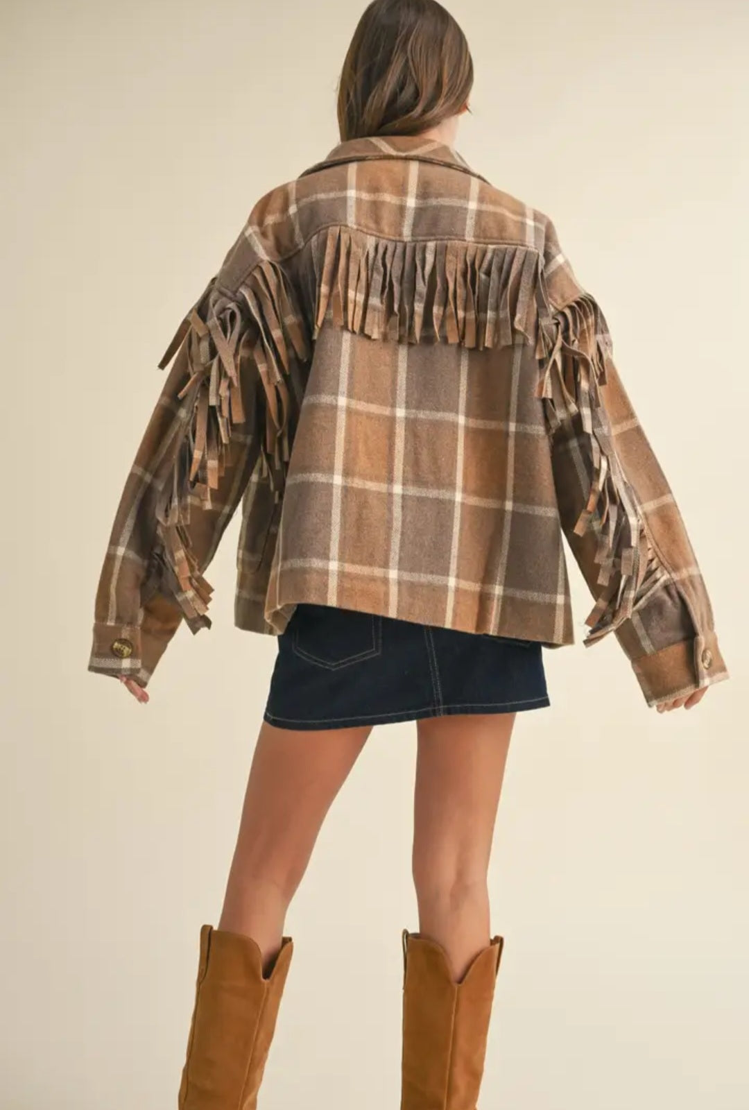 Wool Fringed Plaid Jacket