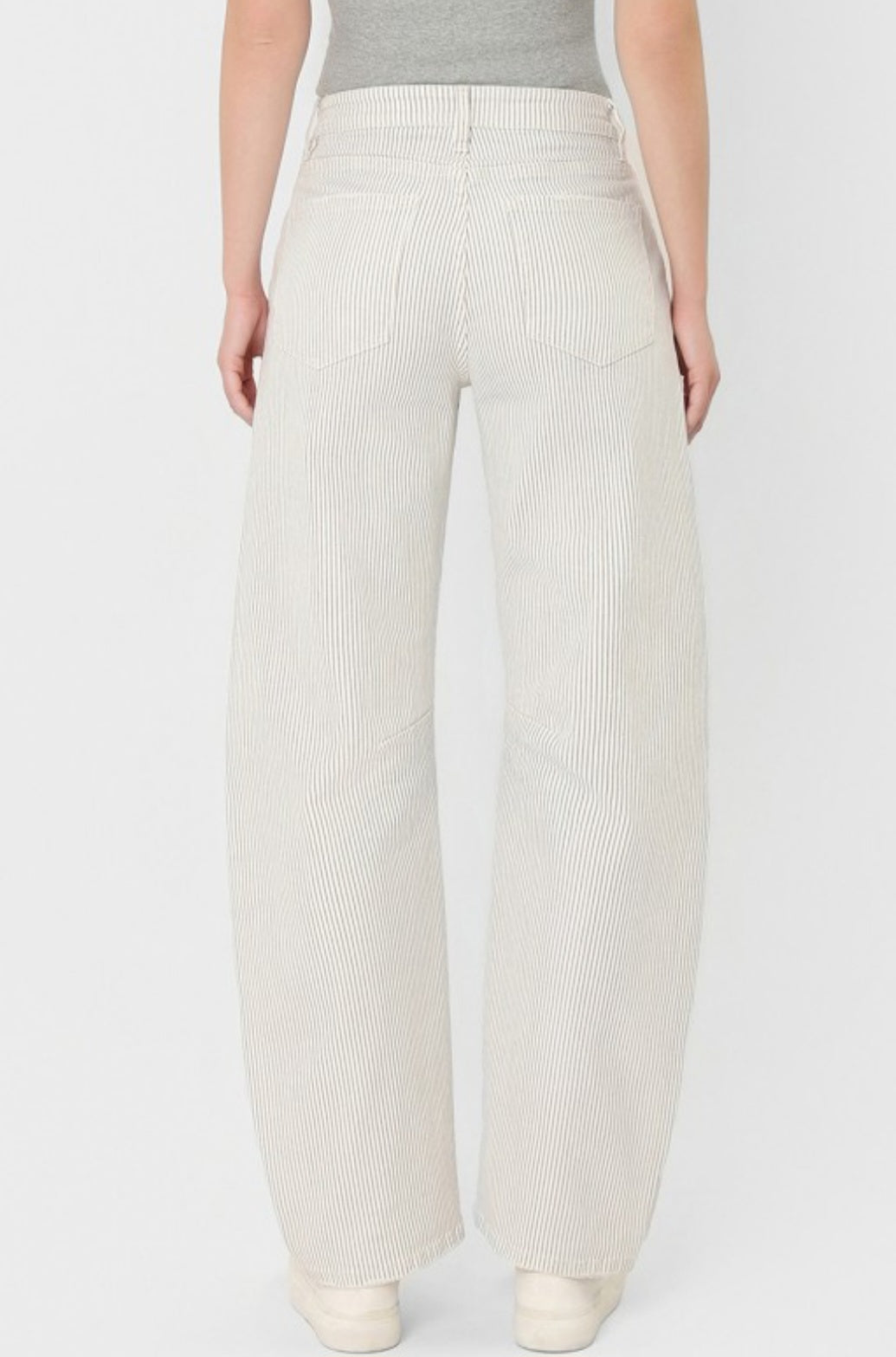 HIGH RISE DART DETAIL STRIPED CROP BARREL JEANS
