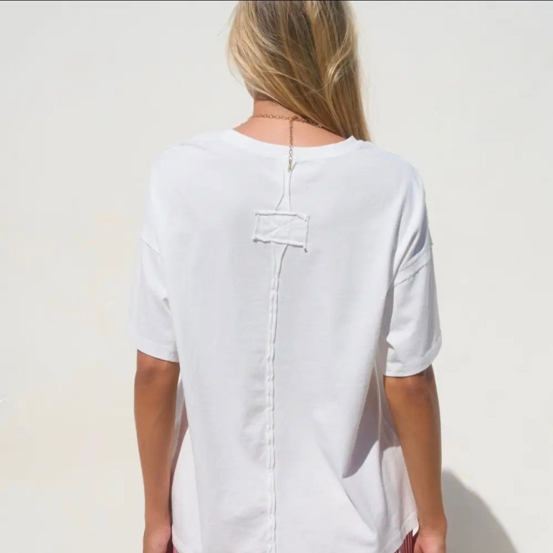 White Relaxed Seam Detail Knit Top