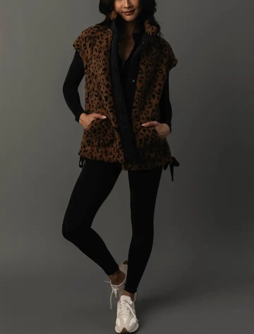 Brown & Black Leopard Fleece Vest