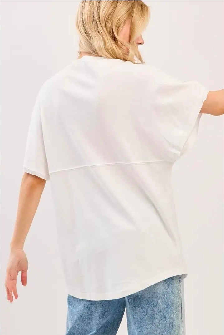 Prink Strip Tiger Element Shoulder Drop T-Shirt