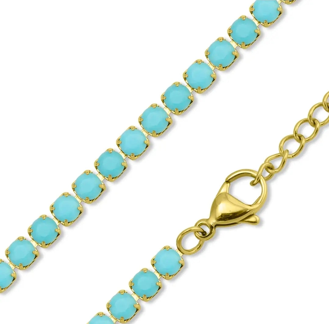 Turauoise Rhinestone Tennis Chain Necklace