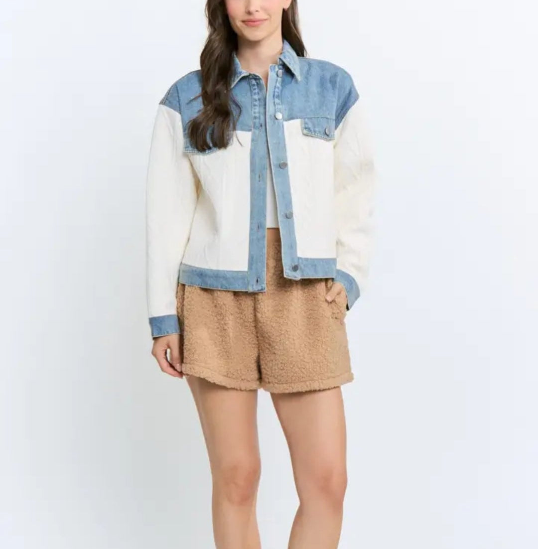 Denim and Cable Knit Patchwork Jacket