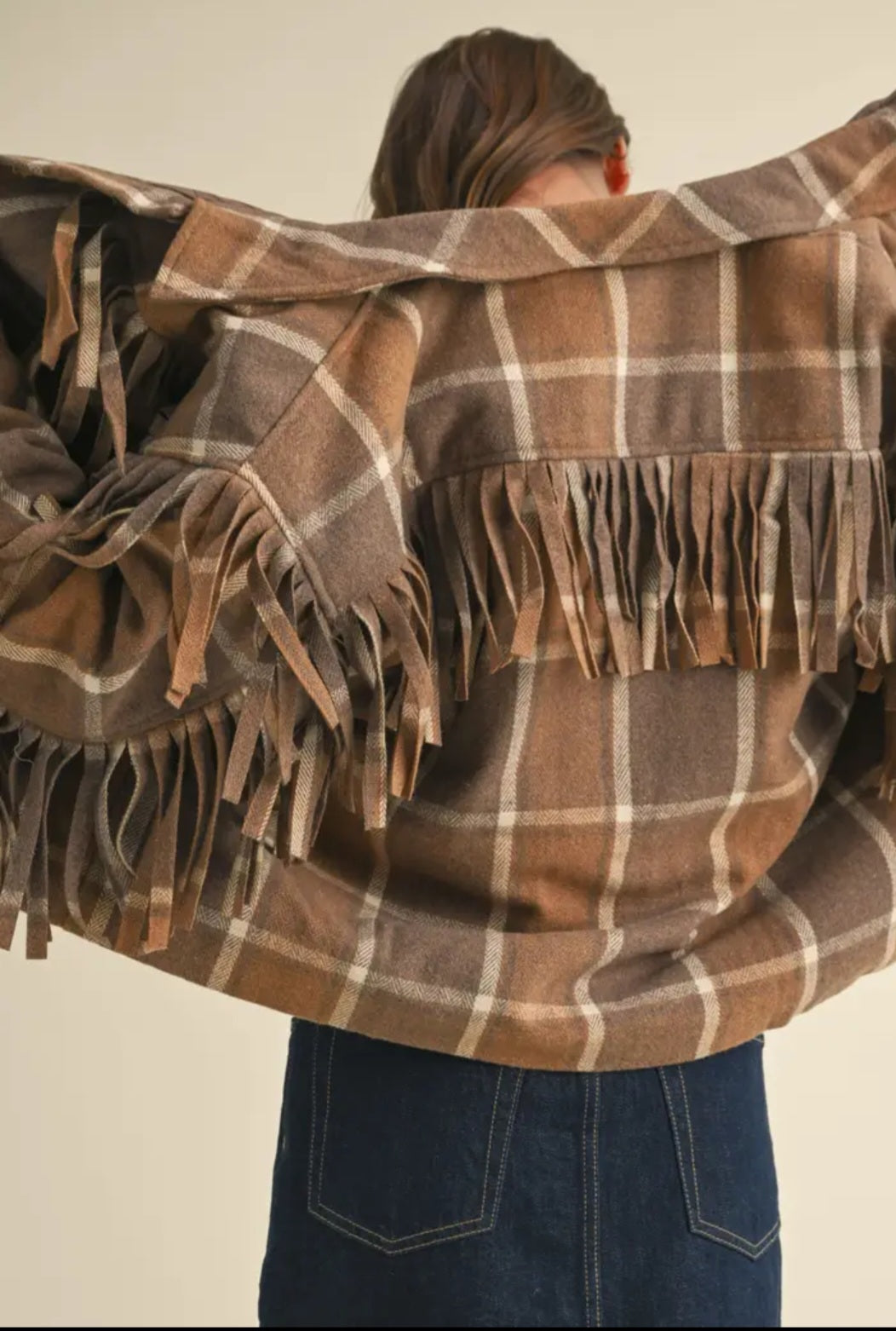 Wool Fringed Plaid Jacket