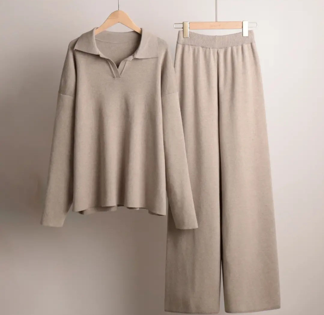Cozy Long Sleeve Collar Top / Khaki