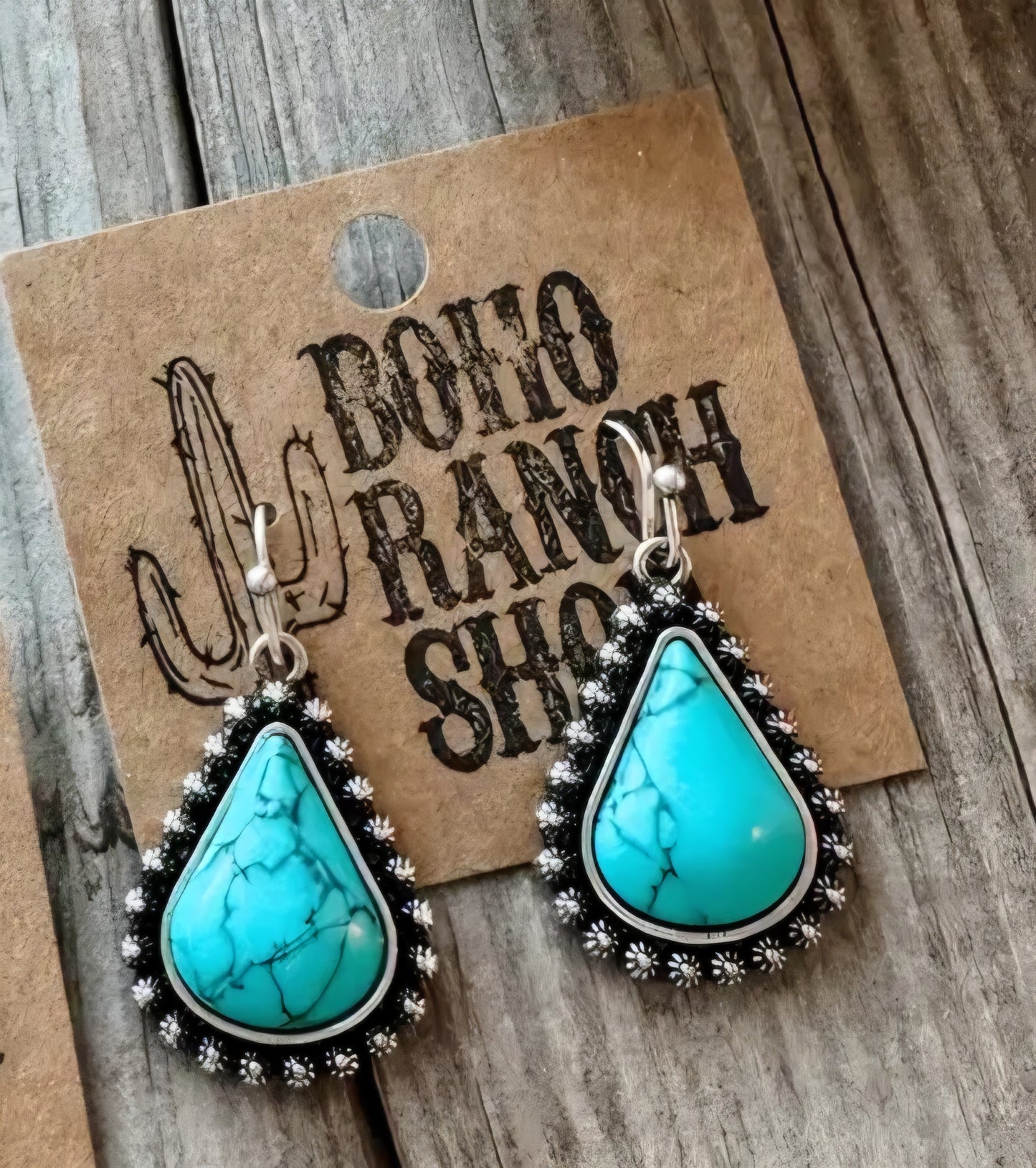 Western Hand Stone Earrings Turquoise Bar or Teardrop