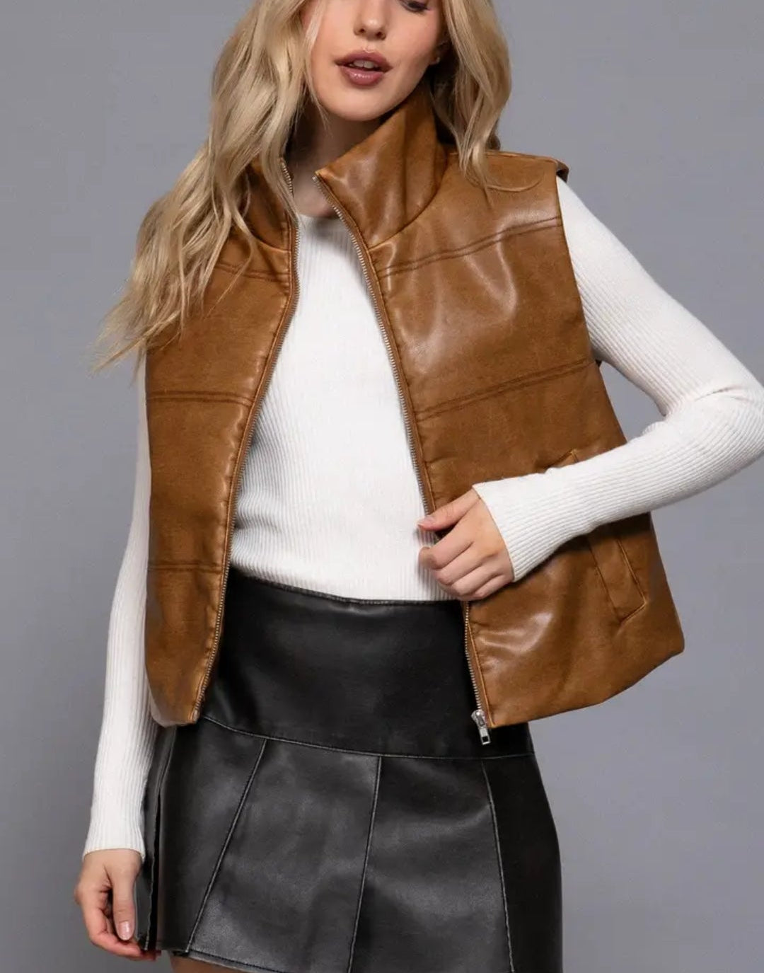 Caramel Faux Leather Vest