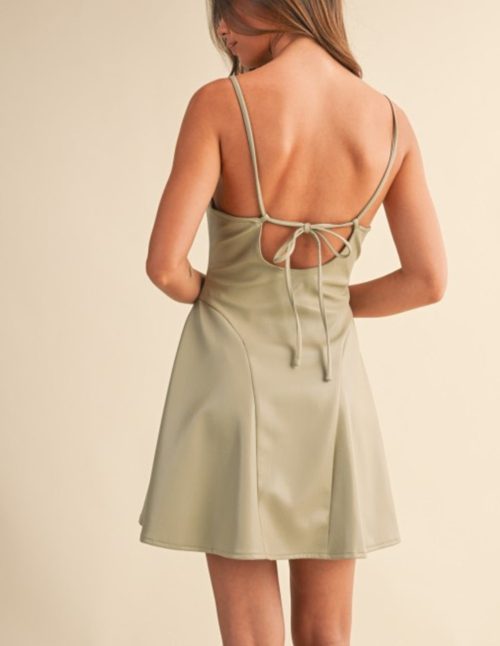 Faux Leather V-Neck Flare Mini Dress