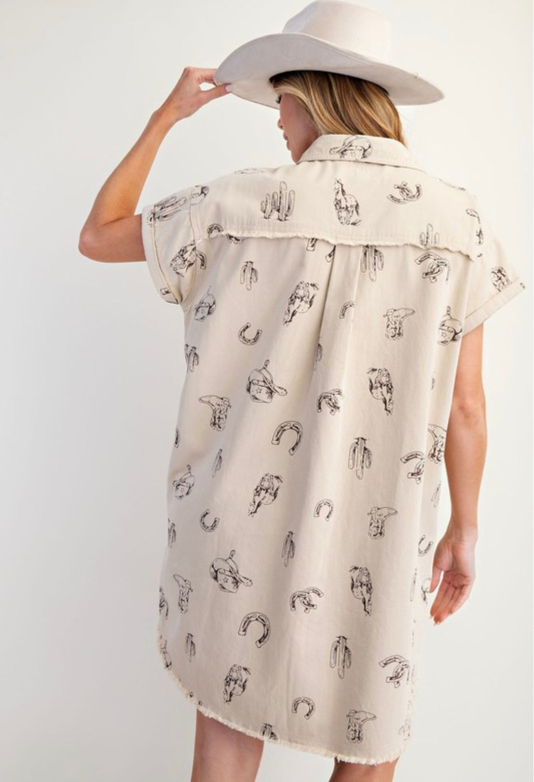 Western Printed Washed Twill Shirt Dress