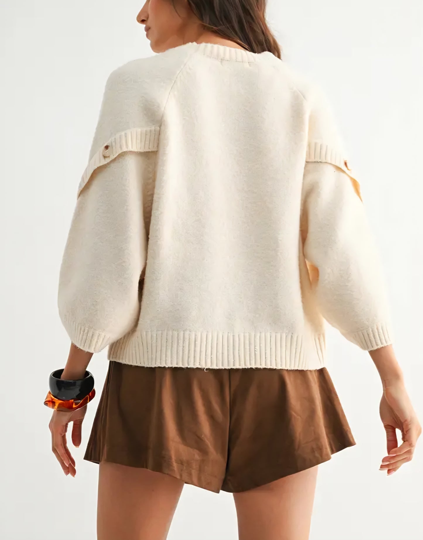 Button Sleeve Knit Pullover