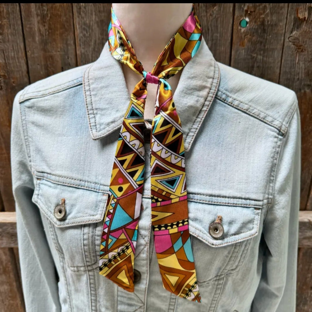 Brown and Yellow Western Skinny Mini Wild Rag Scarf Cowgirl Necktie