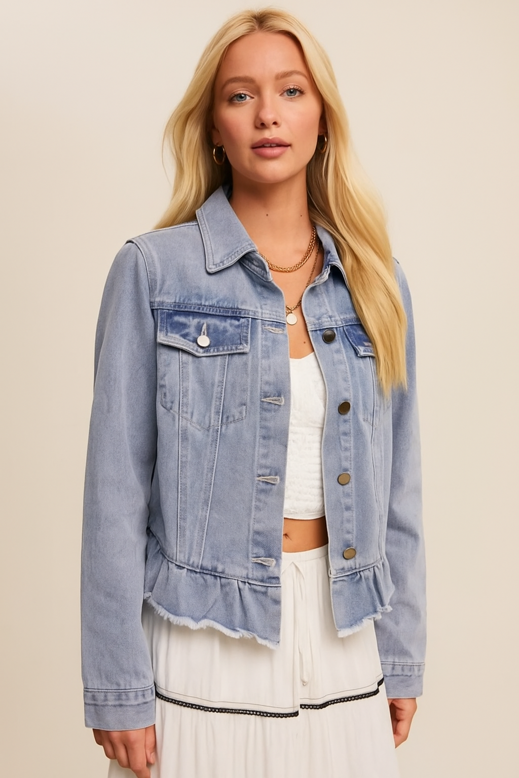 Ruffled Hem Denim Jacket