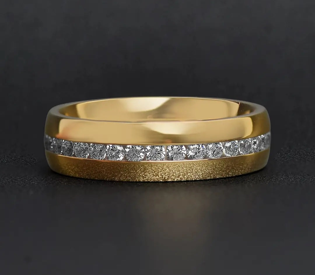 Gold Stainless Steel Cz Center Ring