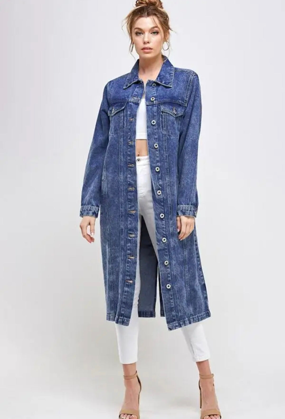 Long Trench Coat Denim Jean Jacket