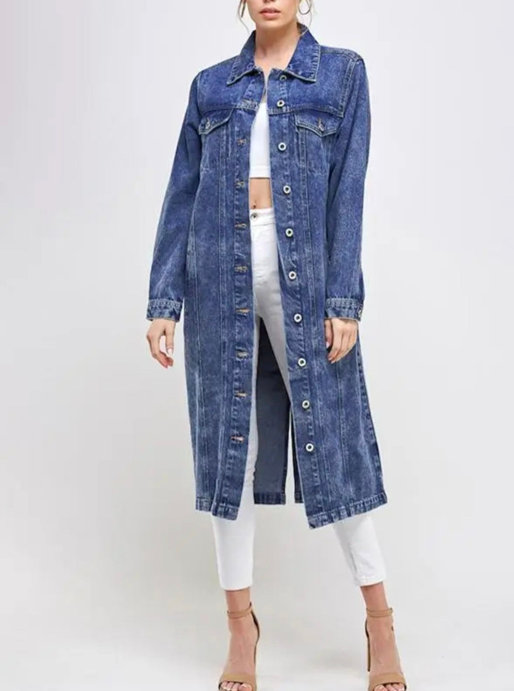 Long Trench Coat Denim Jean Jacket
