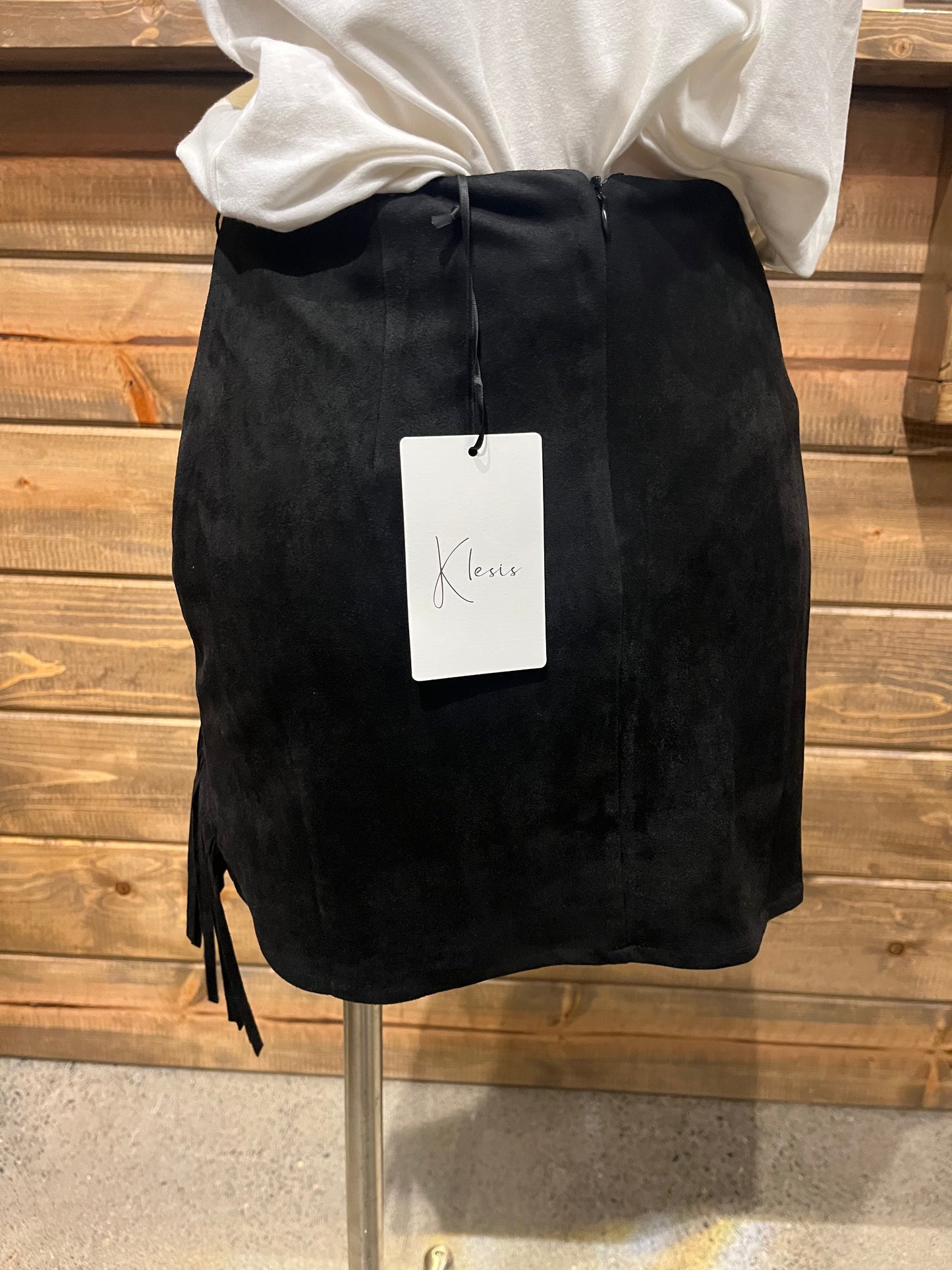 Suede Fringe Mini Skirt
