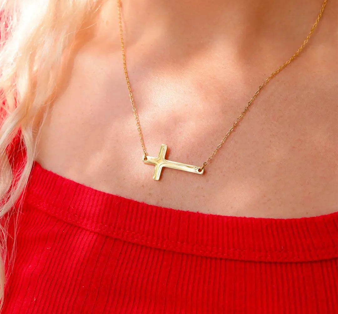 Stainless Steel Horizontal Cross Necklace