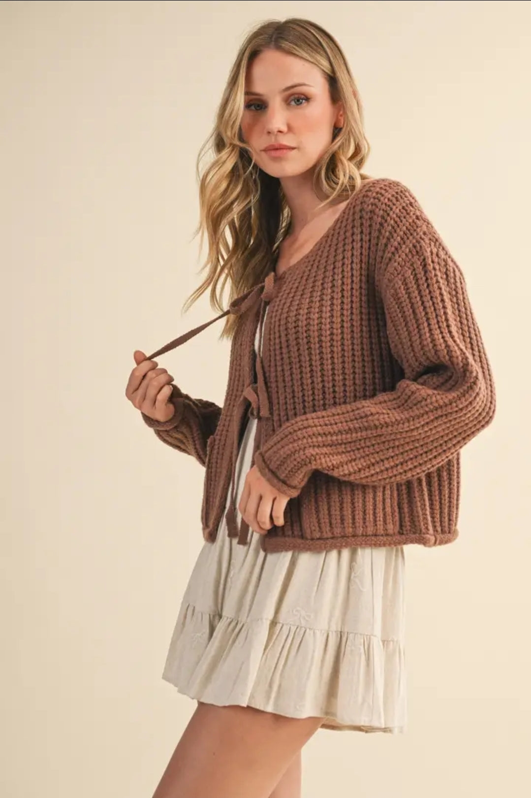 Ribbed Front Pocketed Sweater Cardigan