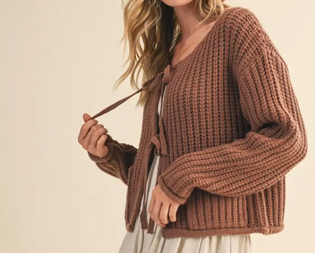 Ribbed Front Pocketed Sweater Cardigan
