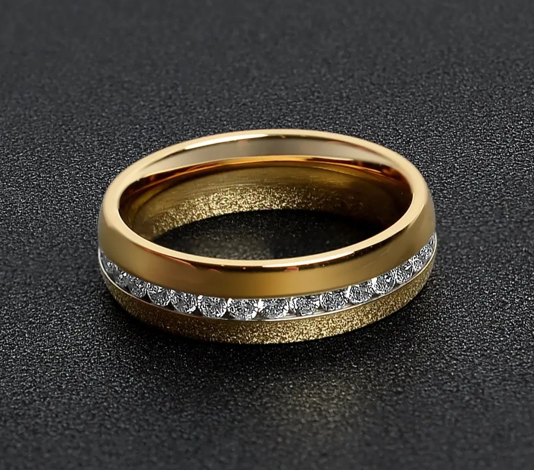 Gold Stainless Steel Cz Center Ring