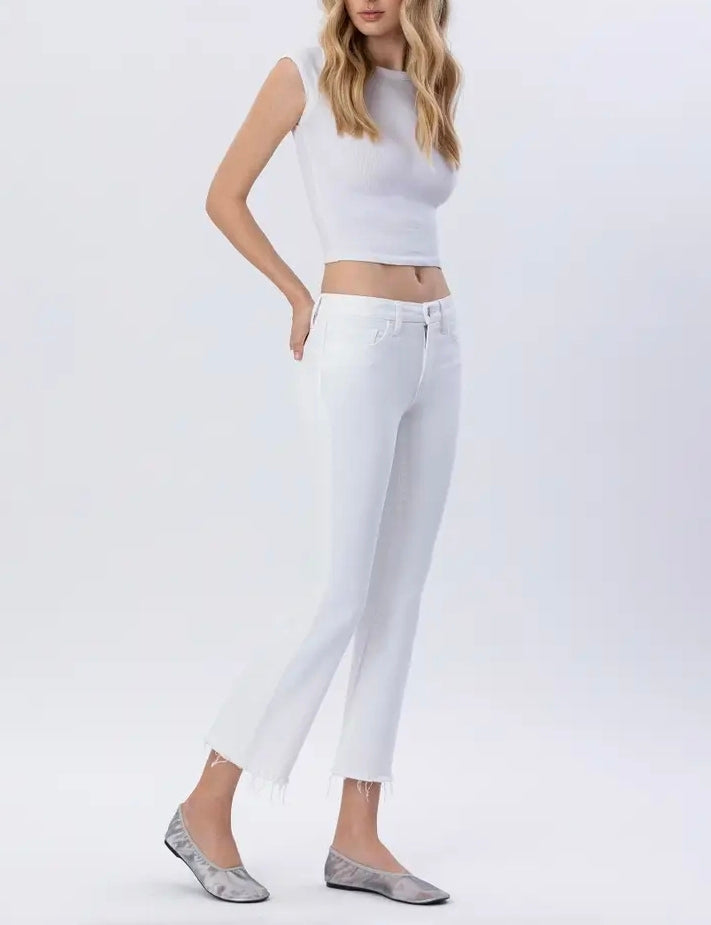 Mid Rise Seamless Waistband Crop Flare Jeans