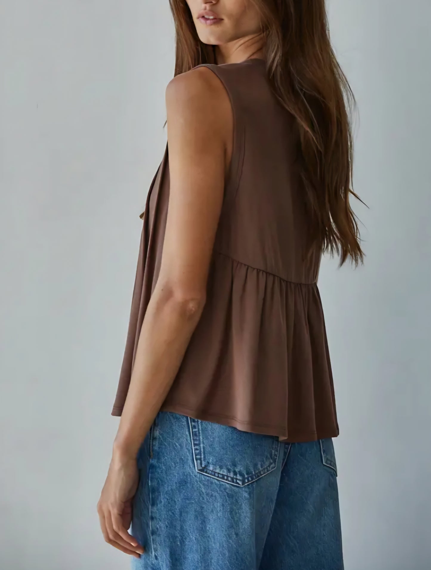 Knit Rayon Spandex Jersey Round Neck Sleeveless Top