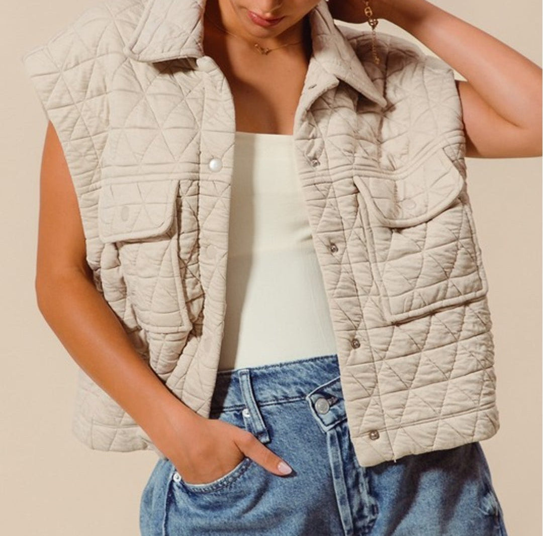 Triangle Quilting Stitch Button Up Knit Vest