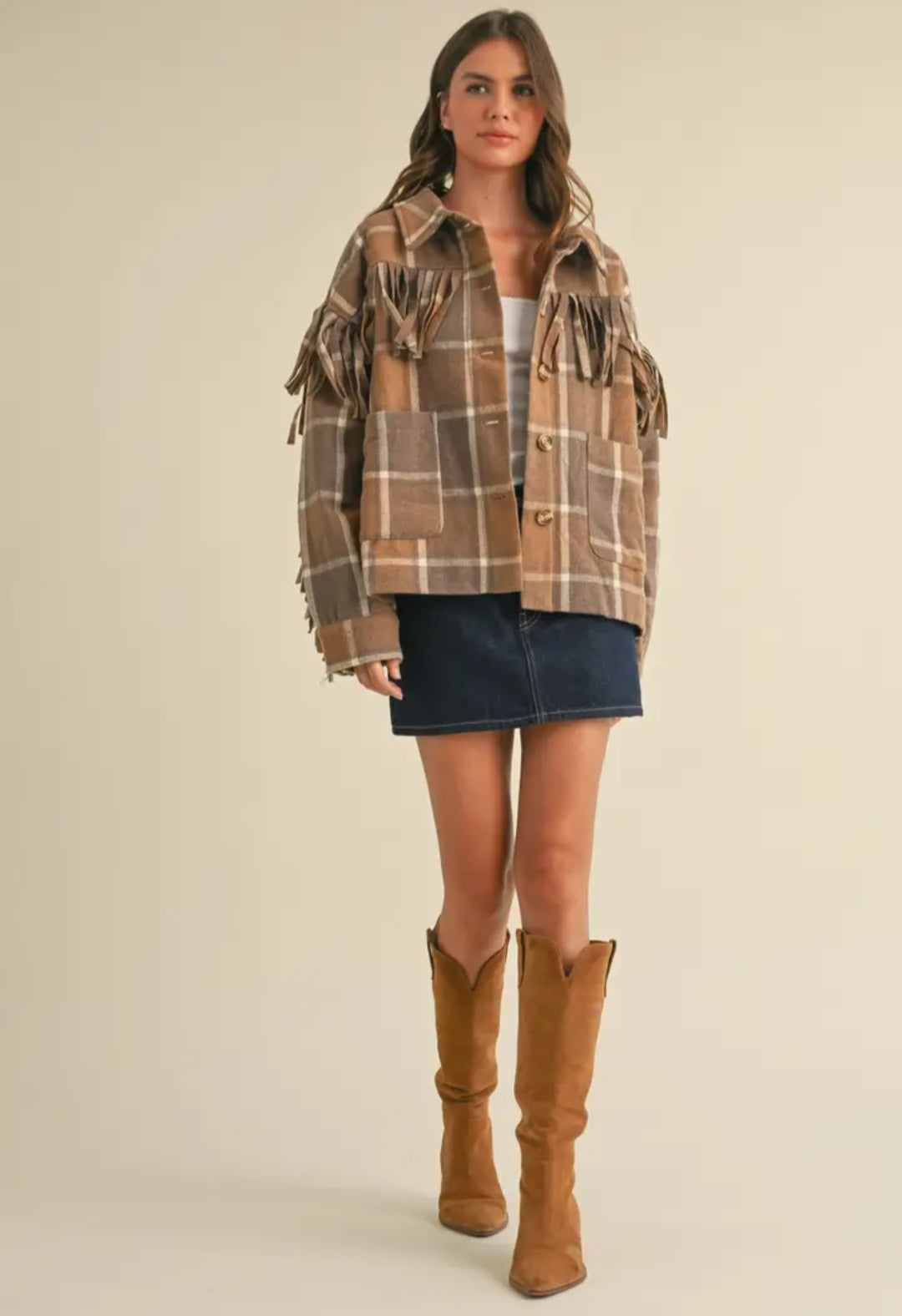 Wool Fringed Plaid Jacket