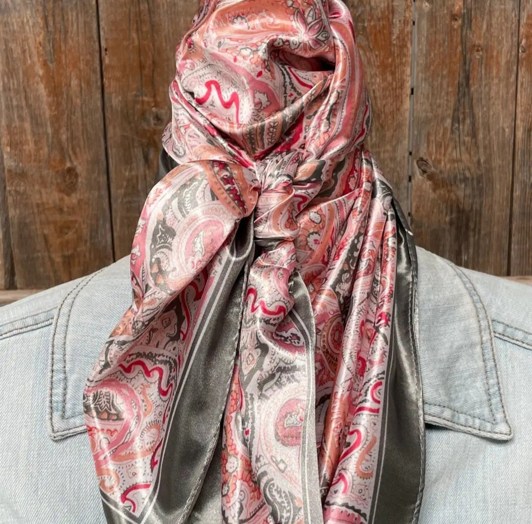 Pink & Gray Paisley Wild Rag/ Scarf
