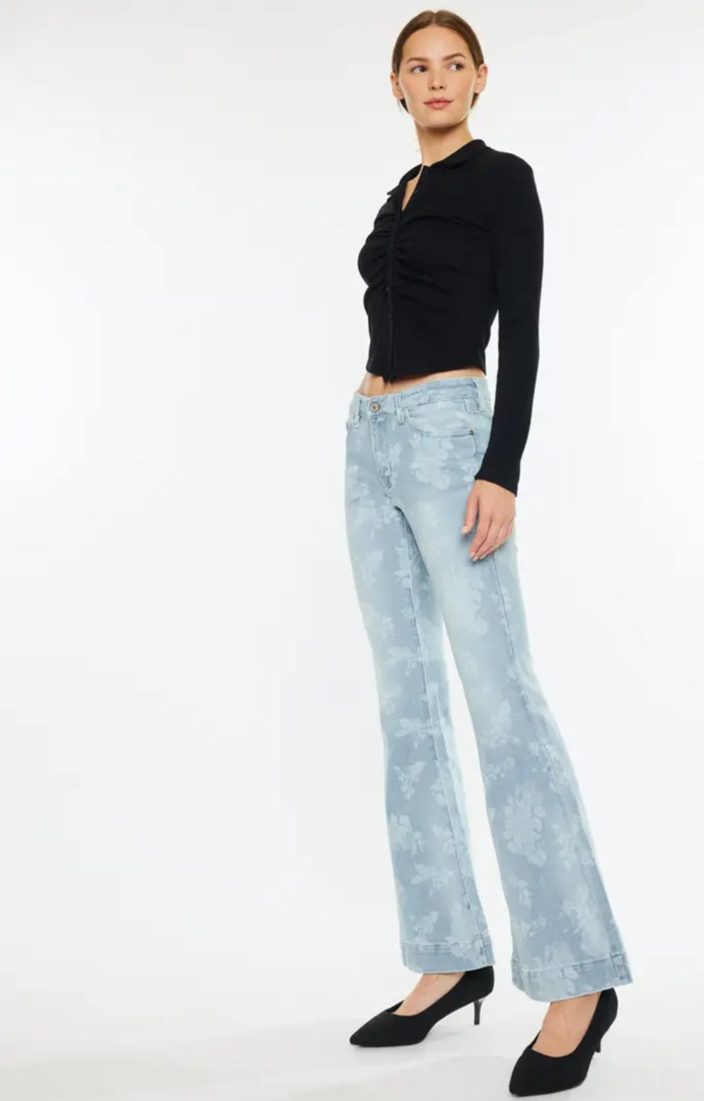 Kan Can Low Rise Floral Printed Flare Jean