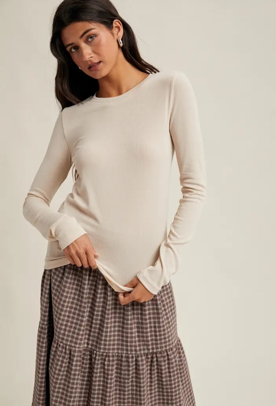 Round Neck Fitted Ribbed Knit Top