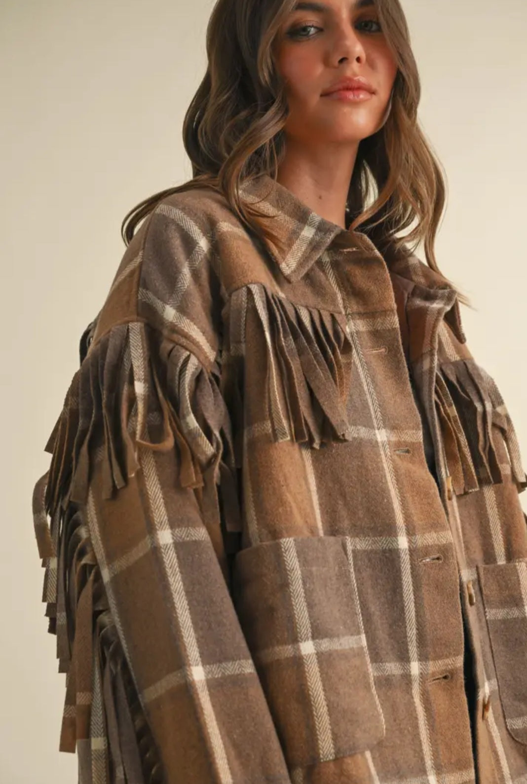 Wool Fringed Plaid Jacket