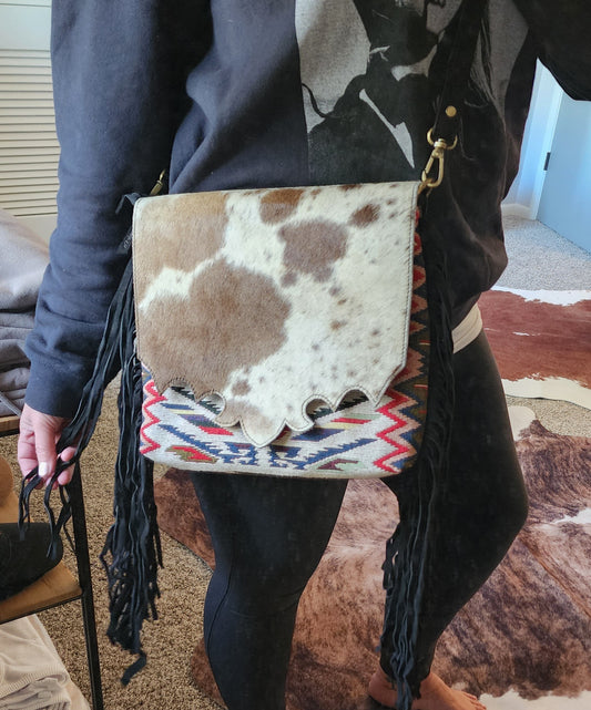 Aztec Fringe Cowhide Crossbody