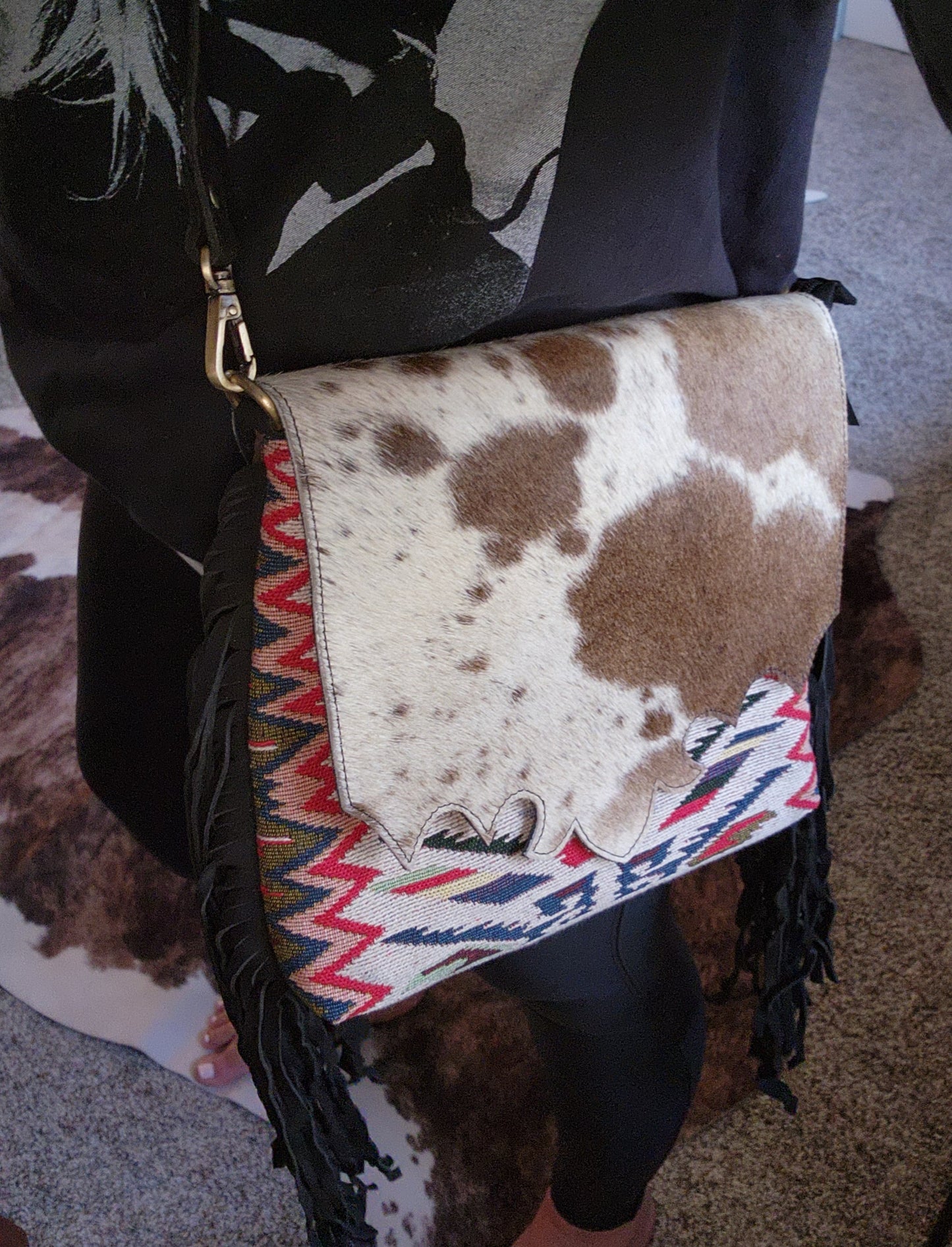 Aztec Fringe Cowhide Crossbody