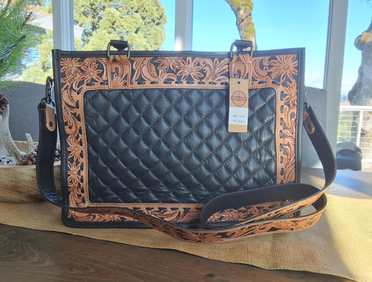 Western Leather Tote Hand Tooled Bag