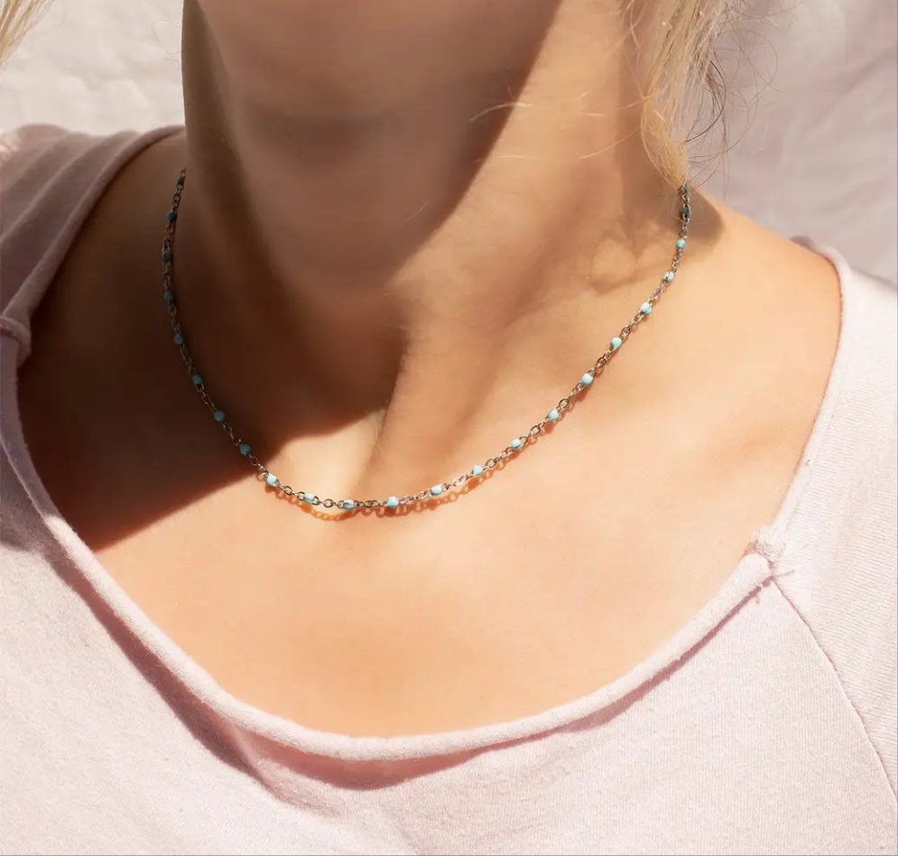 18K Gold Stainless Steel Turquoise Chain Necklace