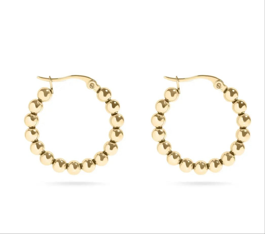 18K Gold Pvd Stainless Steel Circle Ball Hoop Earrings