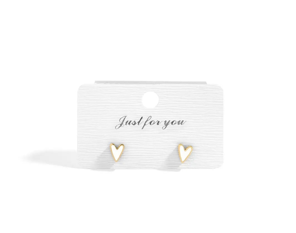 Stainless Steel White Heart Stud Earrings 18K Gold Pvd