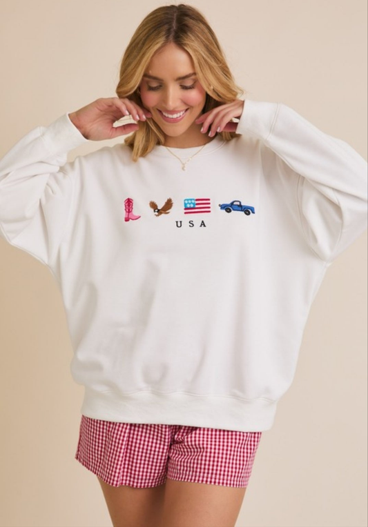 Western Icon Crew Neck 'USA' Embroidered Sweatshirt