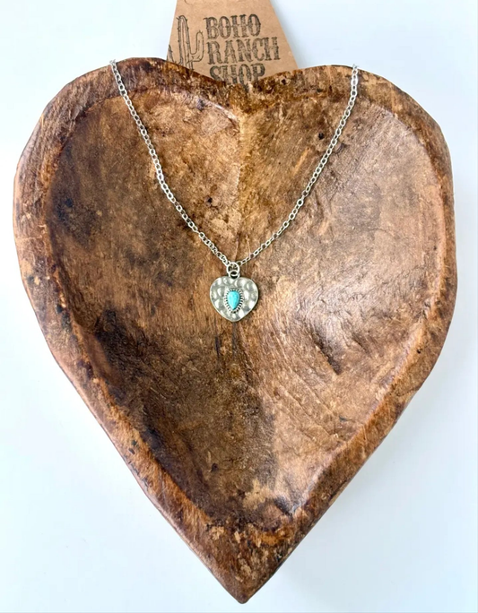 Western Heart Turquoise Stone Pendant Necklace