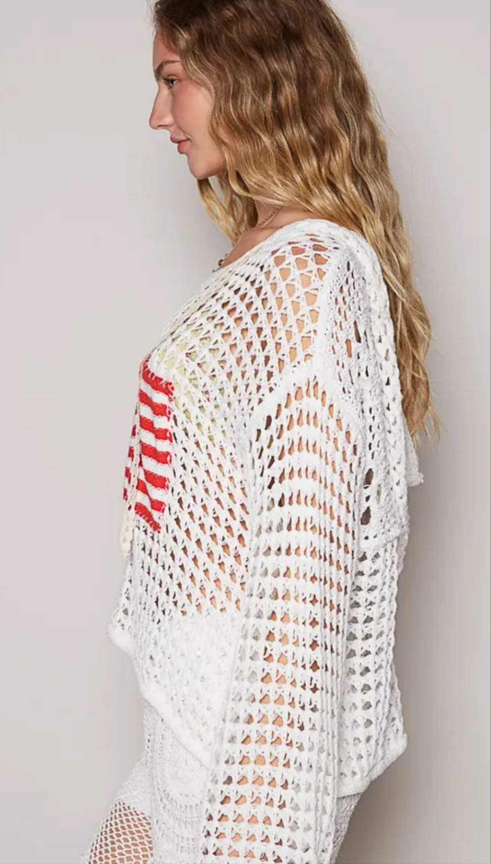 Long Sleeve American Flag Hoodie Thin knit Sweater