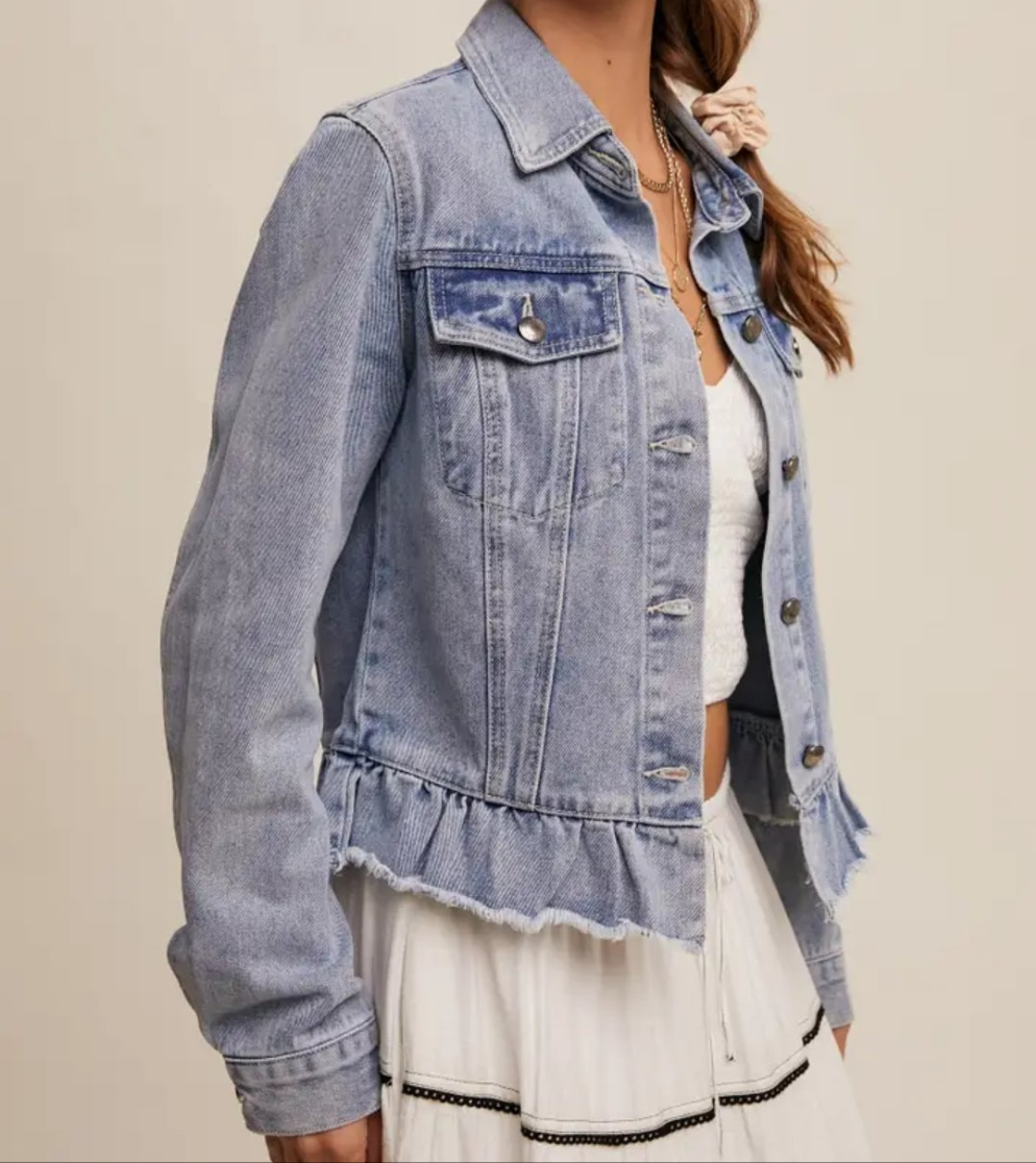 Ruffled Hem Denim Jacket