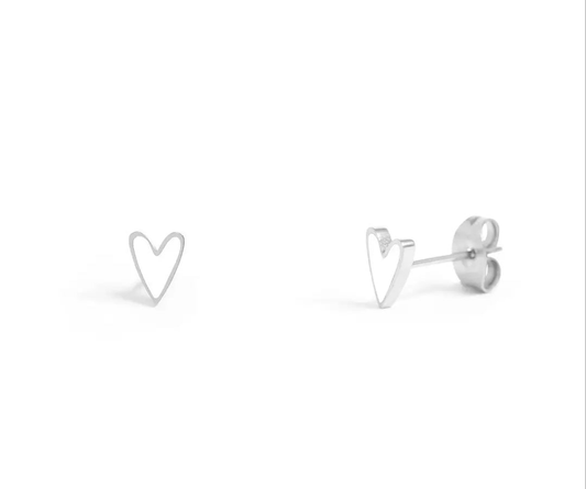 Stainless Steel White Heart Stud Earrings 18K Gold Pvd
