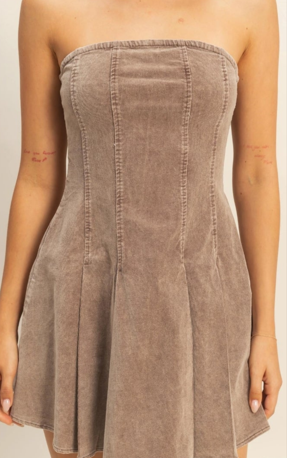 Corduroy Mini Dress with Flared Skirt