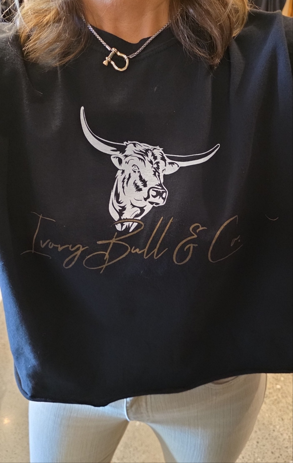 Custom Ivory Bull & Co. Vintage Crop Top