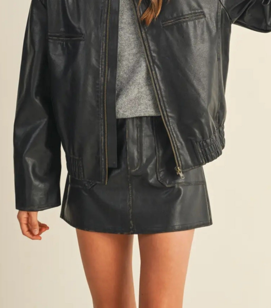 Patch Pocket Mini Leather Skirt