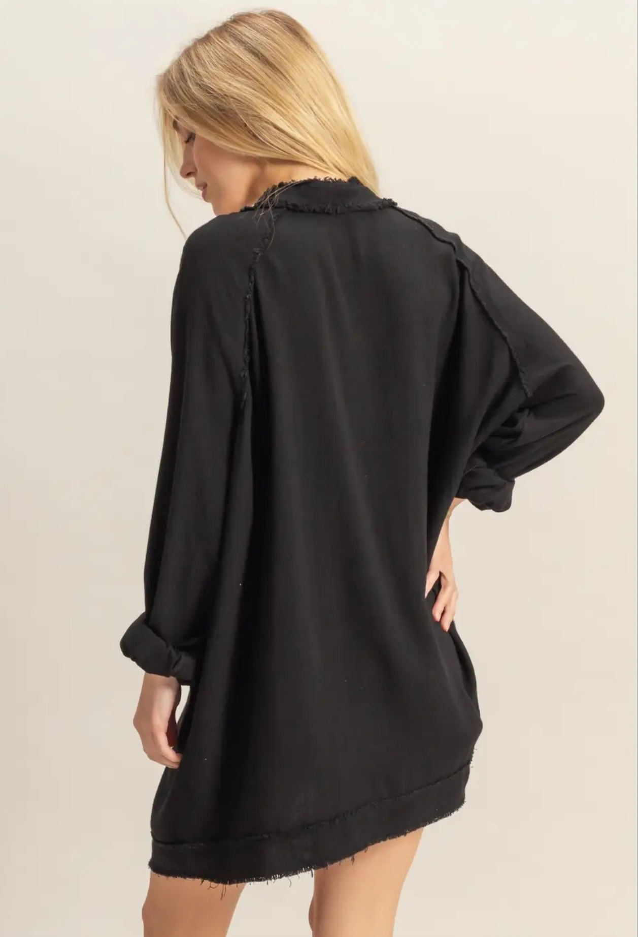 Double Gauze Raw Edge Neck Tunic Top